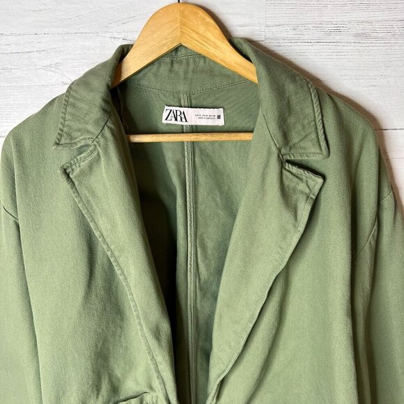 Zara Shacket Womens Size Medium Sage Green Denim Wide Arm Sleeve 100% Cotton - Picture 10 of 15